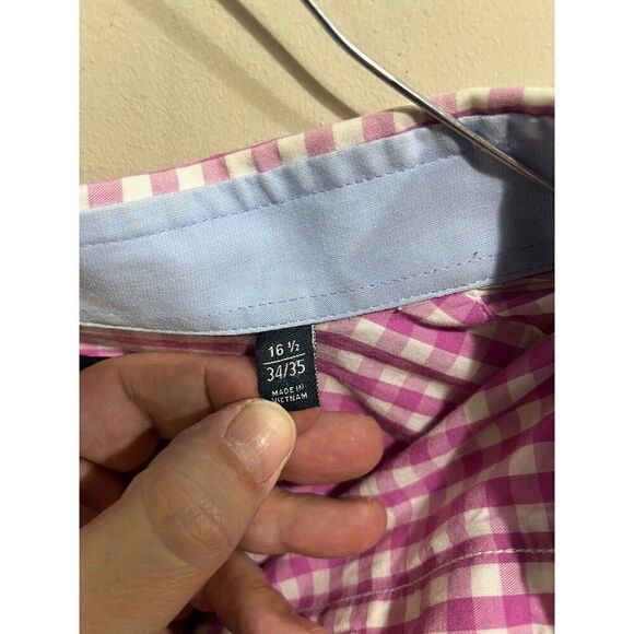 NAUTICA Classic Button Up Shirt Men's 16.5 34/35 Long Sleeve Pink and White - Picture 5 of 7